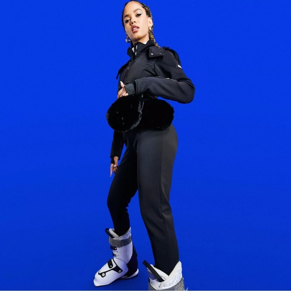 NWT ASOS Black Ski Suit with Fur Hood